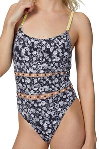 Вырезной цельный купальник в голубых мини-цветочках AMIR SLAMA