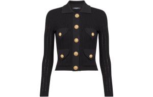 Длинный кардиган с ребрами BALMAIN, черный