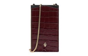 Кожаная наплечная сумка, кросс-боди, чехол для телефона женская бордо Alexander McQueen