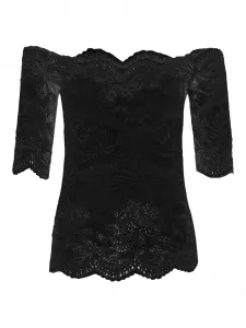 Кружевной топ с открытыми плечами Rabanne, черный