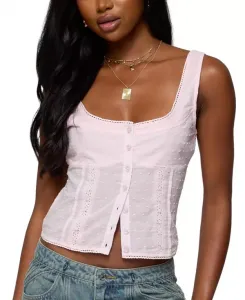 Вышитая хлопковая блузка на пуговицах Edikted, розовый