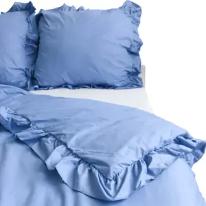 Комплект постельного белья из хлопка с оборками: пододеяльник 220x200 см + 2 наволочки 70x80 см, цвет джинсовый синий EDANTI