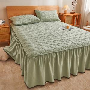 Antarctic Комплект постельного белья из 3 предметов (юбка на резинке 120x200 см, высота 45 см), ткань из чистого хлопка, цвет Clover - Matcha Green