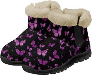 Женские зимние ботинки Jeiento Butterfly с мехом, пушистые, утепленные, удобные для зимы, Purple Butterfly
