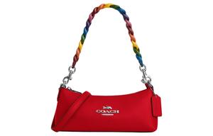 Сумка-багет Шарлотта из высококачественной шагрени, женская, через плечо, серебристый и яркий маковый мультиколор COACH