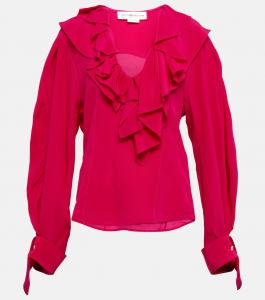 Блузка из шелкового крепдешина с рюшами Victoria Beckham, фуксия