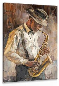 Картина на холсте Muralo SAXOPHONIST Malerei Retro, 60x90x90 см цвет beige/braun/grau/weiß