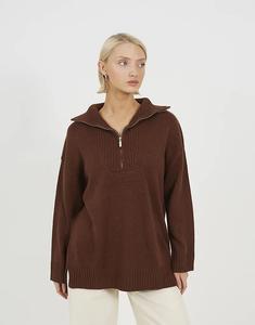 Brave Soul — свободный вязаный джемпер с застежкой-молнией на 1/2 цвета шоколада