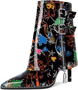 Женские ботильоны Eldof, высокая шпилька, заостренный носок, украшены бусинами, осенние короткие ботинки с отворотом, ремешок с пряжкой, боковая молния, каблук 3,5 дюйма