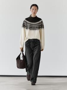 Жаккардовый вязаный свитер из смесовой шерсти Massimo Dutti, cream