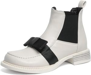 Женские модные ботильоны Chelsea с бантом, круглый носок, эластичный низкий каблук, вестерн стиль, короткие сапожки JOEUSTY, Off-White