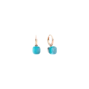 Серьги nudo gelé nude из розового и белого золота с голубым топазом, перламутром и бирюзой. Pomellato