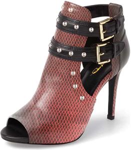 Женские шикарные ботильоны XYD с открытым носком, высокие каблуки, застежка на пряжку, двойные ремешки, вырезы, модная обувь для вечеринок, Red Scale