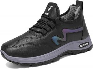 Мужские и женские зимние ботинки, утепленные флисом, слипоны на щиколотку, легкие ботинки с меховой подкладкой, модные спортивные ходовые туфли Generic, #A07-Black