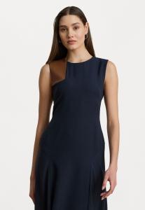Платье Lauren Ralph Lauren FAUX-LEATHER-TRIM GEORGETTE DRESS, Lauren Navy/Cuoio/Dark Blue