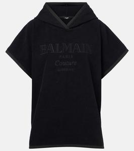 Кутюрная пляжная накидка из хлопкового махрового полотна Balmain, Black