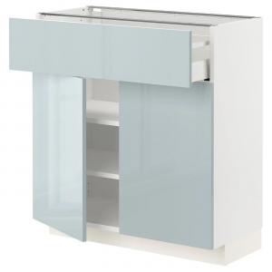 Тумба с ящиком/2 дверцы METOD/MAXIMERA IKEA, 80x37x80 см, цвет white/kallarp light grey-blue