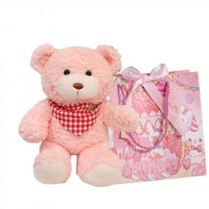 Плюшевый мишка Fat Fat Dragon, высота 30см/40см PANGPANGLONG, Pink scarf bear + exclusive birthday bunny shopping bag