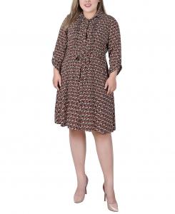 Платье добби больших размеров с длинными рукавами-рулонами и язычками NY Collection