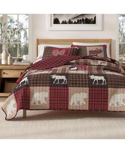 Двустороннее стеганое одеяло из микрофибры в деревенском стиле с наволочками Linery & Co, Hemlock red/brown