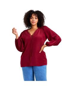 Женская крестьянская блузка с фестончатой отделкой AVENUE, Rich burgundy