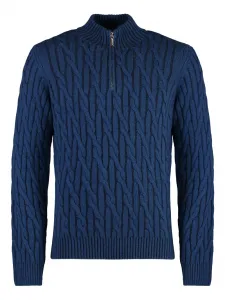Свитер фактурной вязки на молнии Moorer, синий