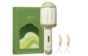 Щипцы для завивки с зажимом Curling Wand, ионизирующая насадка "яйцо" 32 мм, инструмент для создания крупных локонов RB 8145 RIWA, зеленый