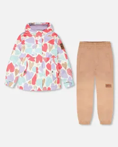 Комплект из двух предметов верхней одежды для межсезонья, белый с принтом в виде сердечек Deux Par Deux