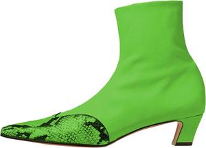 Женские ботильоны средней длины, квадратный носок, маленький каблук, боковая молния, змеиный принт и кожаная отделка, стильные нарядные ботильоны для модного образа WINDBXYB, Green