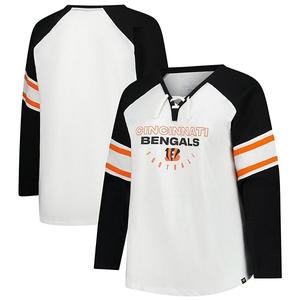 Женская белая футболка Cincinnati Bengals Plus Size Redzone с длинным рукавом и шнуровкой Fanatics