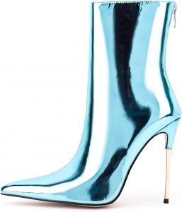 LINMUYOUJIA Модные ботильоны с металлическим зеленым оттенком для женщин, с заостренным носком, высоким каблуком-стилетто, праздничные туфли с задней молнией, заостренный носок, фиолетовые, золотые, серебряные каблуки