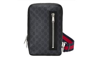 GUCCI Хлопковая и холщовая поясная сумка среднего размера мужская серая черная