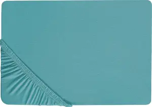 Простыня на резинке BELIANI бирюзового цвета из хлопка с резинкой, 180 x 200 см, для классической двуспальной кровати с высоким матрасом, дышащая Beliani