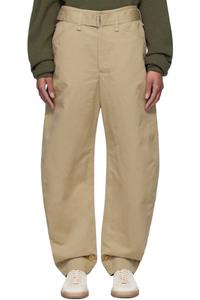 Бежевые зауженные брюки с поясом LEMAIRE