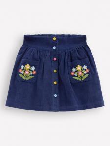 Детская юбка мини из вельвета на пуговицах Mini Boden, College Navy Flowers