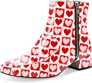 Женские ботильоны Zszszsu с квадратным носком, боковой молнией и низким каблуком-блоком, подходящие для повседневной носки, офиса, вечеринок и торжественных мероприятий, размеры 4-16 US, Red Heart Shaped Print