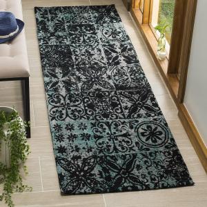 Ковер-дорожка SAFAVIEH, 69 x 244 см, Classic Vintage Collection, Teal & Black, состаренный дизайн, не линяет и прост в уходе, идеален для помещений с высокой проходимостью в гостиной, спальне (CLV221A)