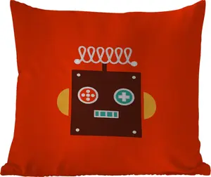 Подушка для улицы - Робот - Фигурки - Лицо - Оранжевый - Мальчики - Дети - 45 x 45 см - Водонепроницаемая - Подушка для отдыха - Фотоподушка - Декоративная подушка MuchoWow