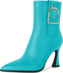 Женские ботильоны на высоком каблуке-стилет с боковой молнией, с острым носком, для работы и официальных мероприятий, стильные модные ботильоны на каблуке 3,5 дюйма Younton, Matte Turquoise