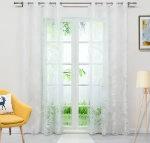 Штора (1 шт.) с люверсами, шторы на люверсах, вуаль, выжженная штора с узором в виде листьев, белая, ВxШ 175 x 140 см Joyswahl