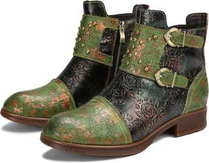 Женские ботильоны CrazycatZ, кожаные с заклепками в западном стиле, Green