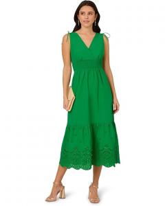 Платье Adrianna Papell Smocked Waist Eyelet Sundress, цвет Palm Leaf
