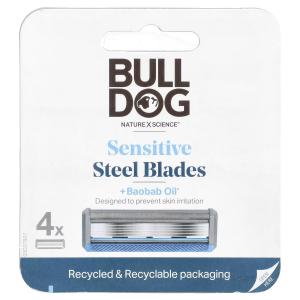 Сменные кассеты для бритвы с маслом баобаба Bulldog Skincare For Men Sensitive Steel Blades, 4 шт