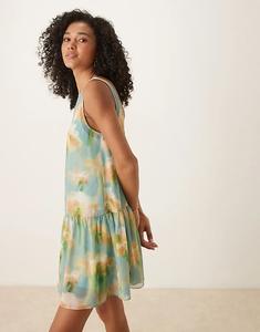 Мини-платье ASOS DESIGN из шифона с заниженной талией и цветочным принтом