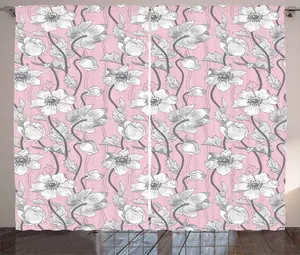 Розово-серая штора ABAKUHAUS в деревенском стиле, мягкая, с ботаническим рисунком, для спальни, присборенная штора из тесьмы с петлями и крючками, 280 x 245 см, нежно-розовый, серо-розовый Abakuhaus