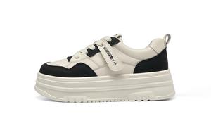 Дышащие повседневные спортивные туфли с эффектом увеличения роста Универсальные скейтбордные кроссовки Женские HLA, Бежево-черные