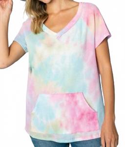 Топ в стиле тай-дай с вафельной текстурой в розово-разноцветной гамме E. Luna