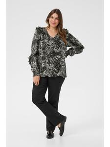 KAFFE curve Блузка с длинными рукавами KCalicia, стандартный крой, черно-серый, с абстрактным графическим рисунком