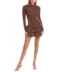 REVERIEE Многоярусное платье с рюшами по подолу, коричневый