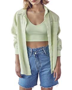 Рубашка на пуговицах со сборками и жатым узором, зеленая DESSIN STUDIO